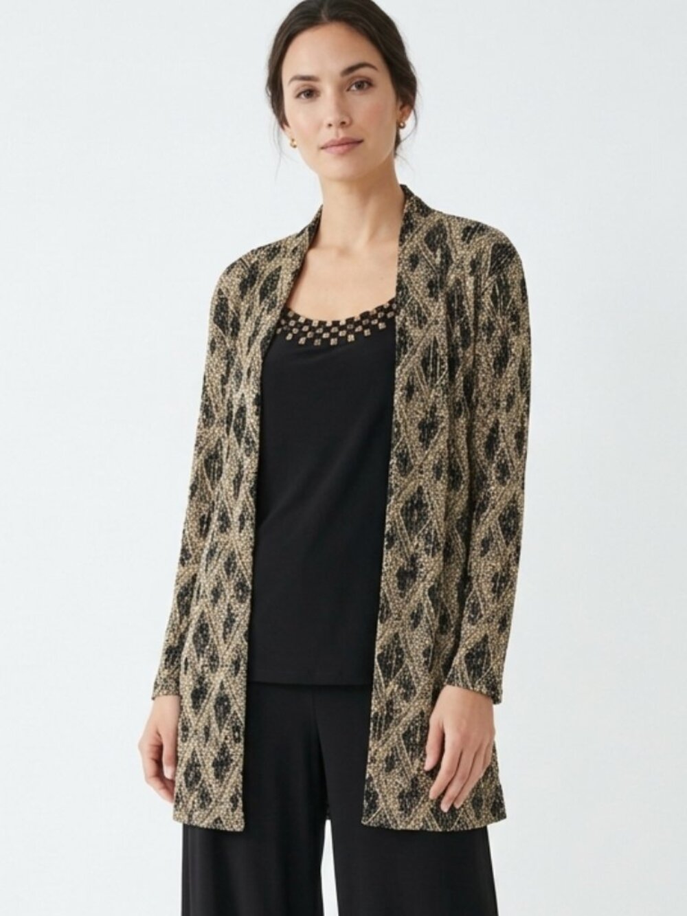 JM Collection Jacket Tank Brown Gold Metallic Beaded Party Layered M NWT